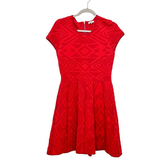 Parker Meena Geometric Textured Dress in Carmine Red Size Large - Picture 4 of 10